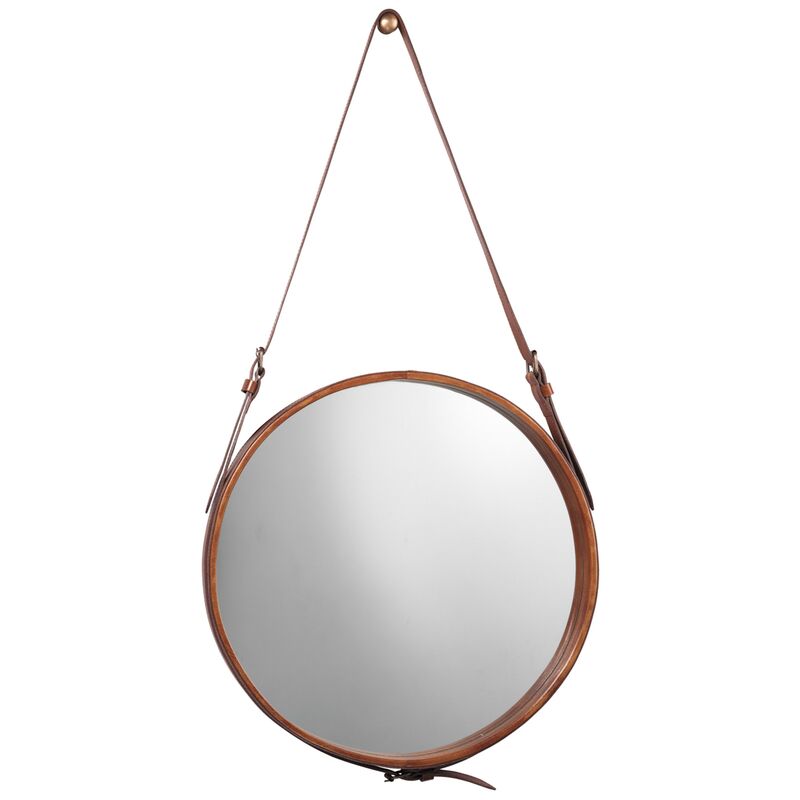 Round Leather Large Wall Mirror, Brown