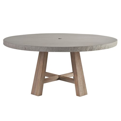 Coastal Living Montclair Outdoor Concrete Top Round Dining Table, Warm Weathered Teak