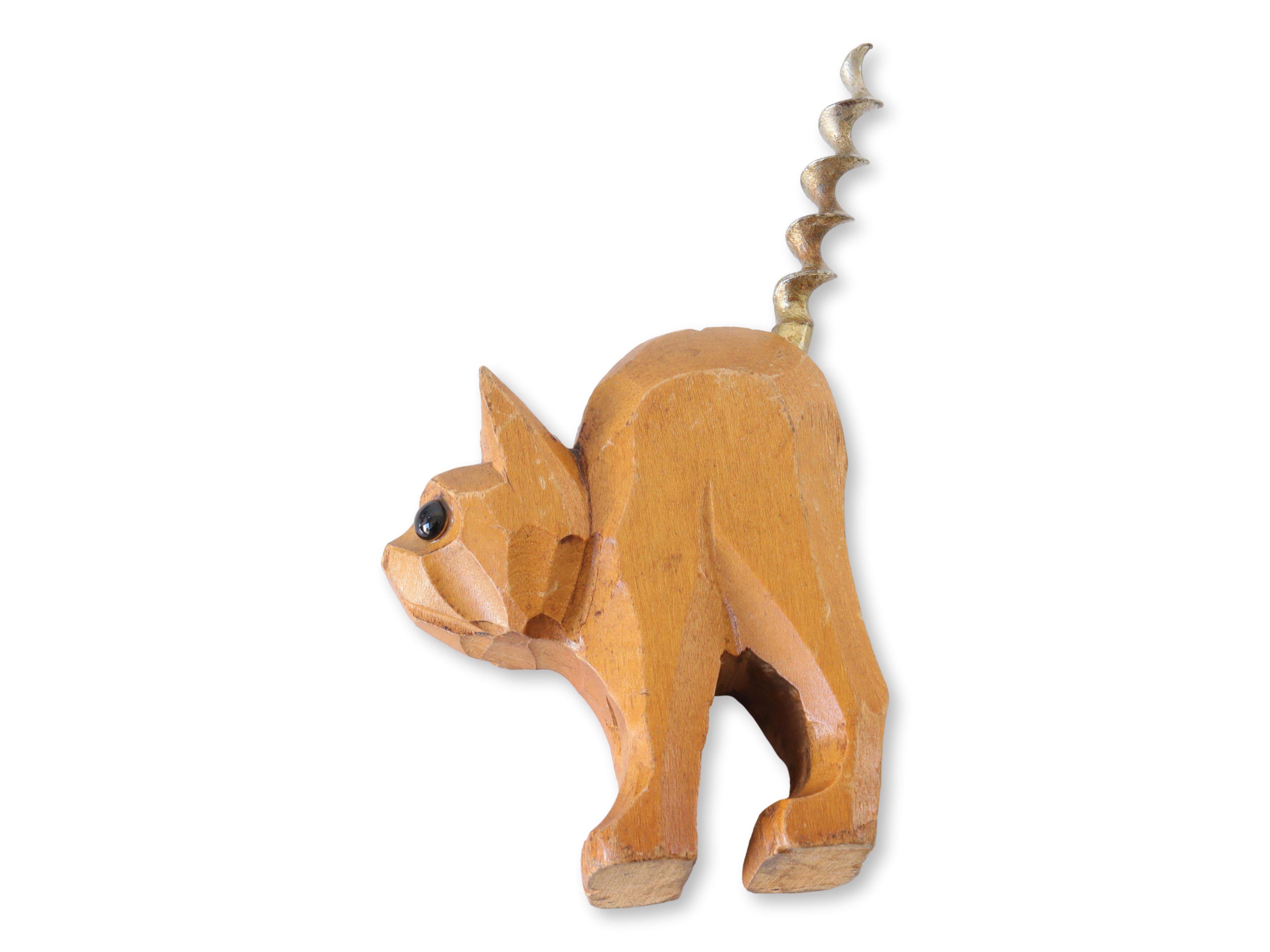 Midcentury Carved Art Deco Cat Corkscrew~P77672129