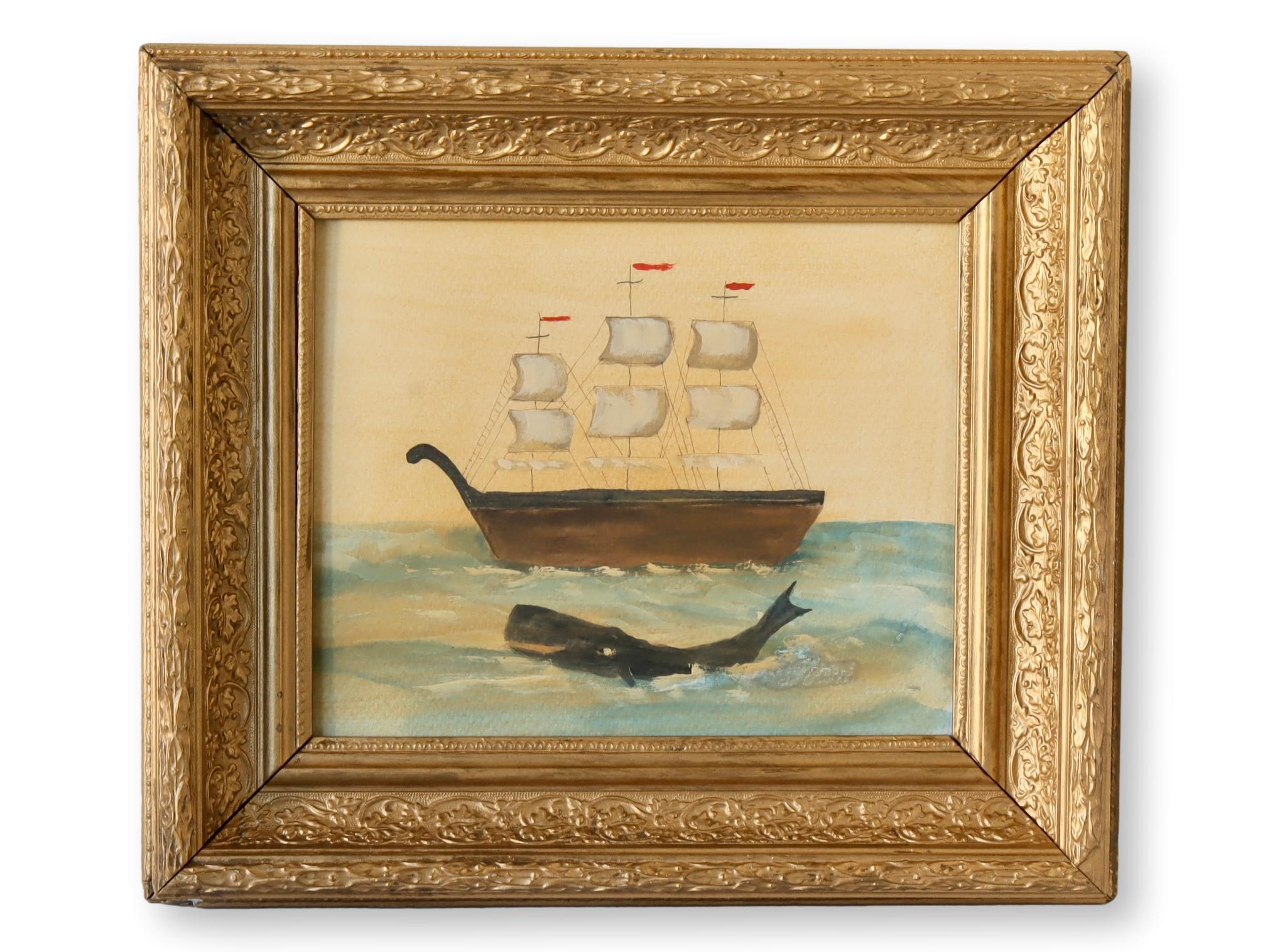 Folk Art Ship w/ Whale Watercolor~P77689881