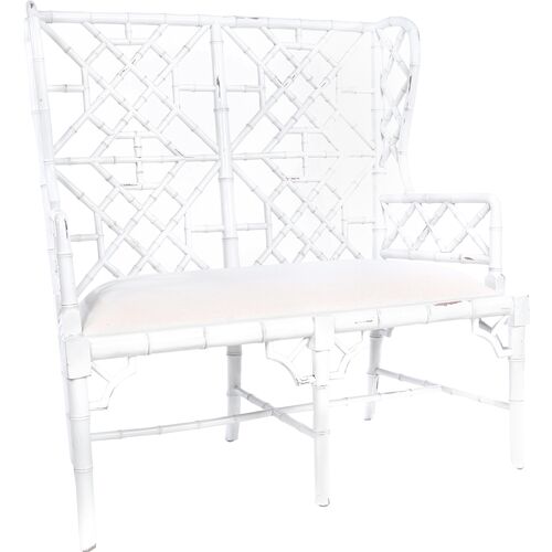 Tyra Wingback Chippendale Settee, White~P77654949