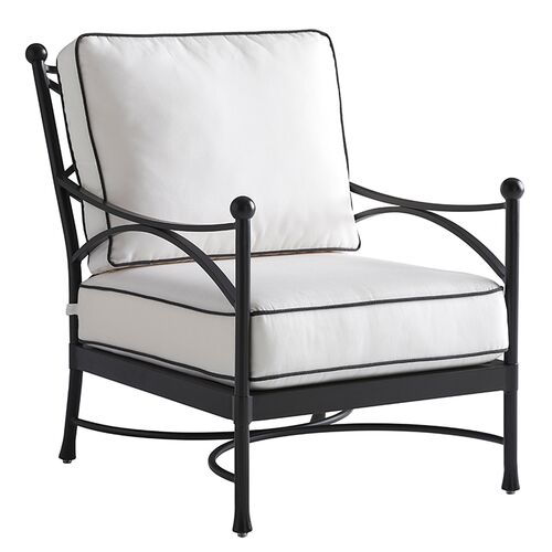 Pavlova Outdoor Aluminum Lounge Chair, Black/White Sunbrella