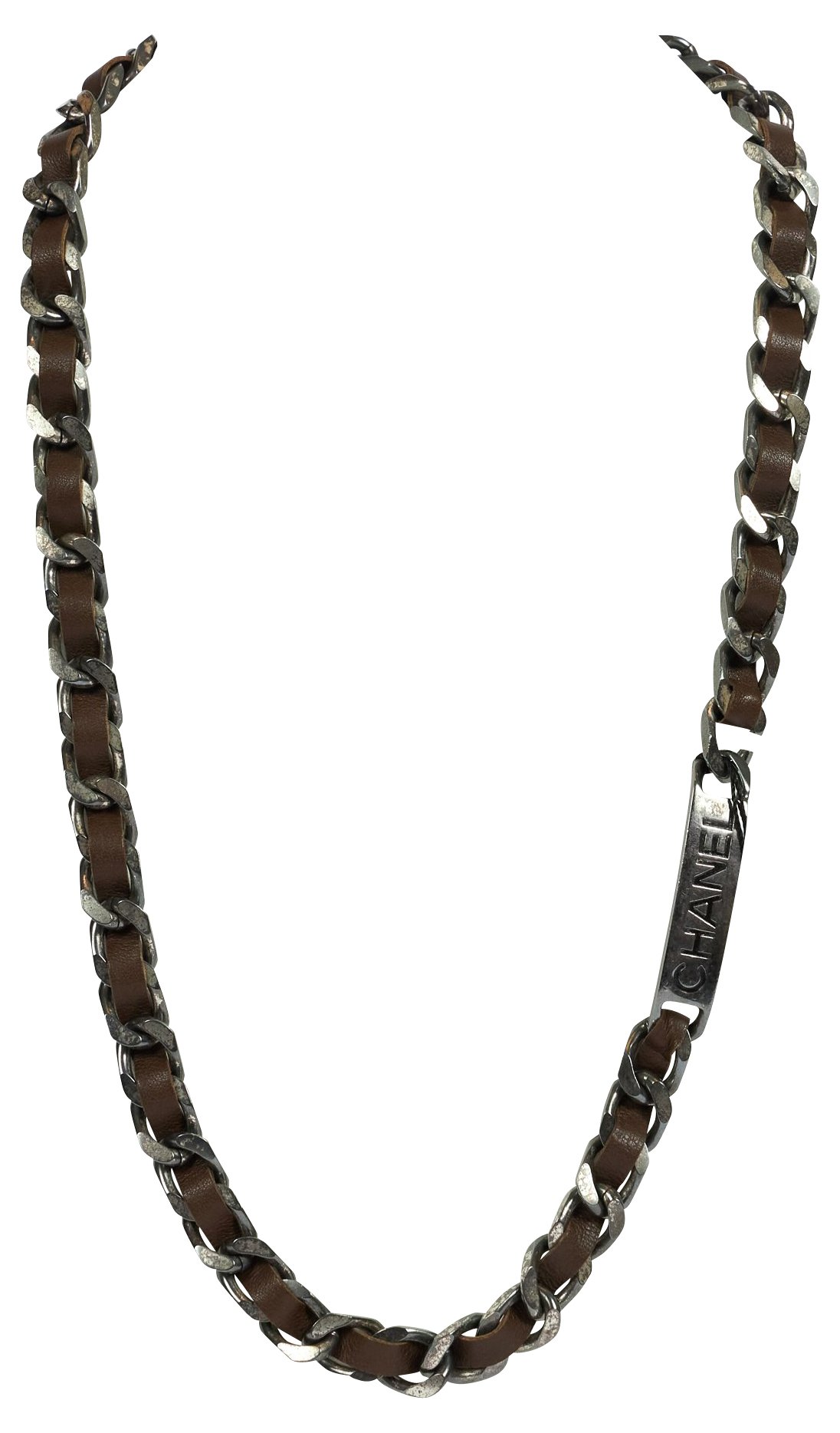 Chanel Dark Metal & Brown Leather Chain~P77576615