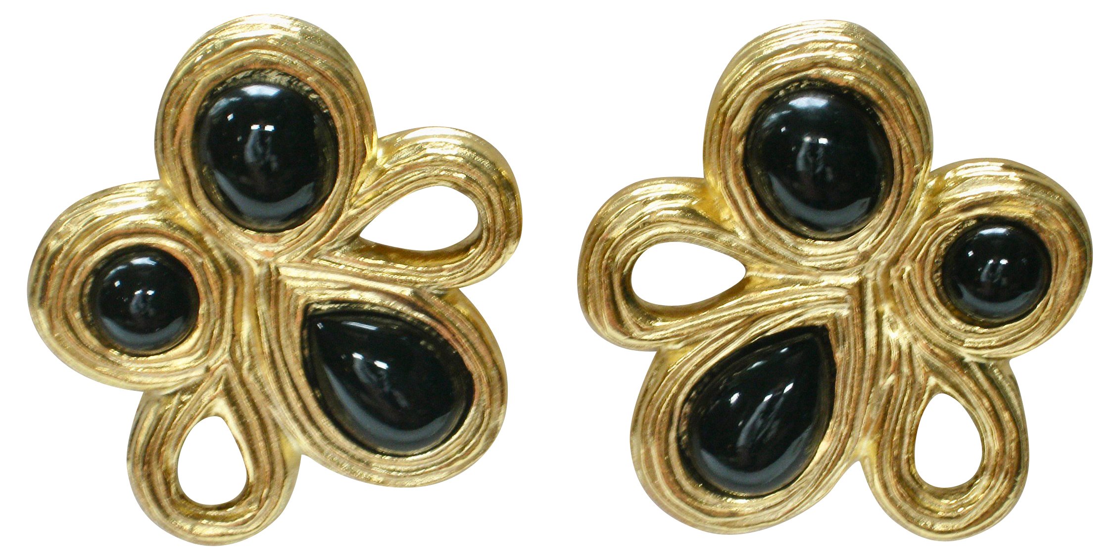 1980s Givenchy Glass Onyx Gold Earrings~P77577649