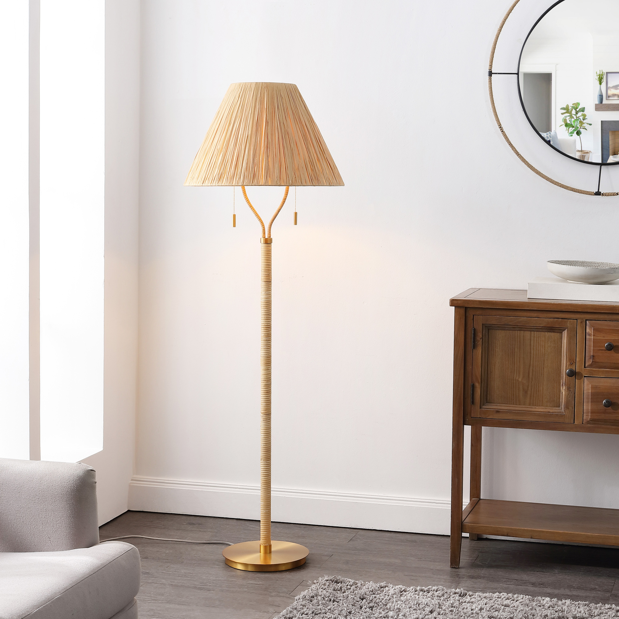 Torisa Iron/Rattan Floor Lamp, Natural/Gold | One Kings Lane