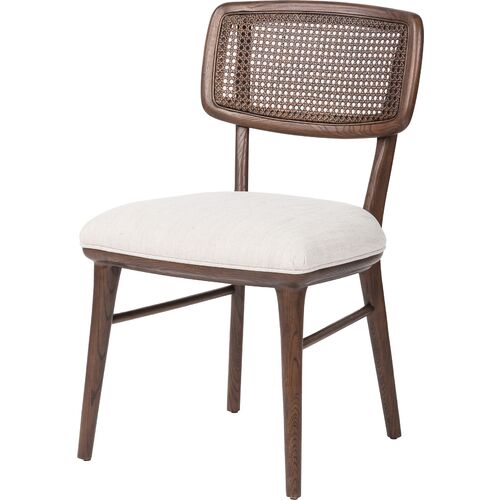 Mata Cane Dining Side Chair, Almond/Natural Linen~P111117927