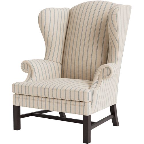 Dearborne Wingback Chair, Lily Pond Linen Weave Stripe