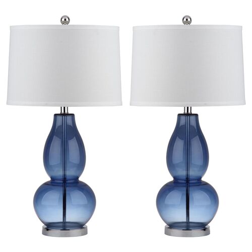 S/2 S/2 Adele Gourd Table Lamps, Deep Blue Glass~P46316738