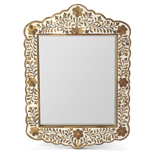 Briarhill Bone-Inlay Wall Mirror, Teak/Ivory~P77551121