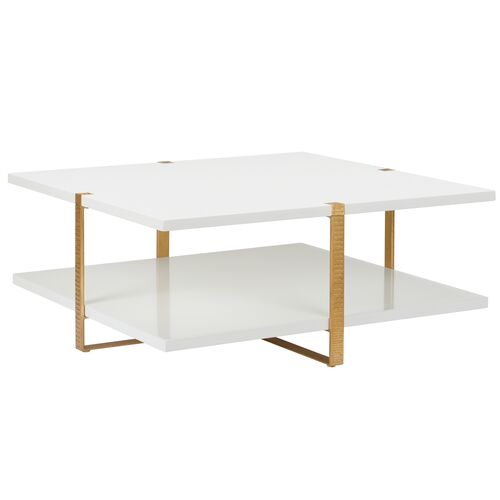 Ribbed Two-Tier Cocktail Table, White/Gold