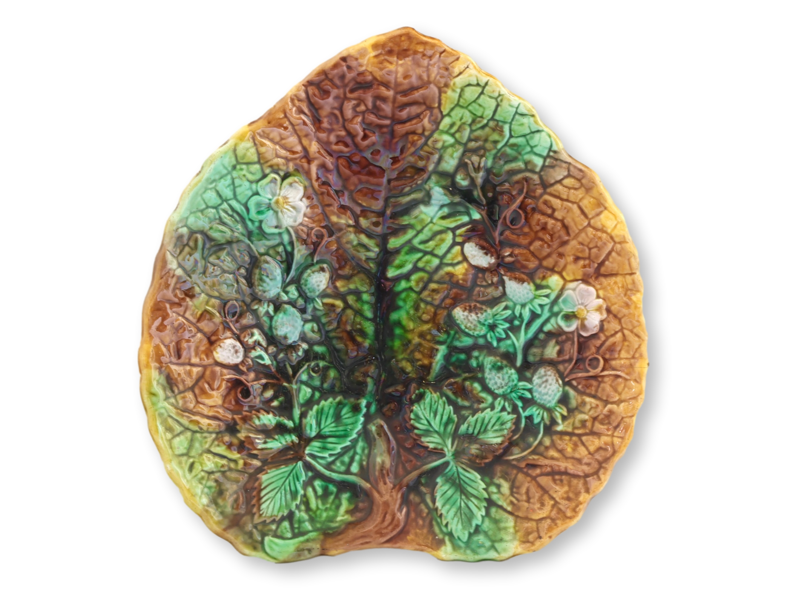Antique English Majolica Strawberry Leaf Antique English Majolica Strawberry Leaf~P77740622