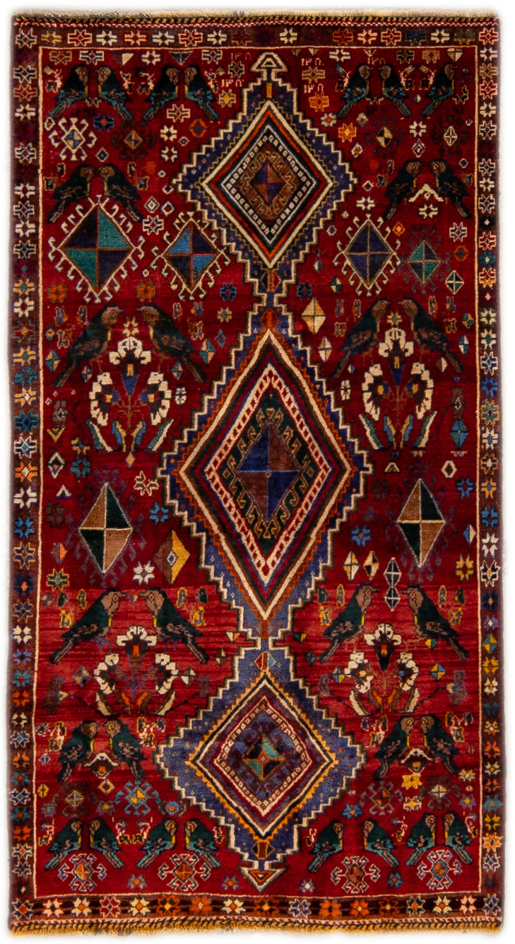 Vintage Shiraz Handmade Red Wool Rug~P77646622