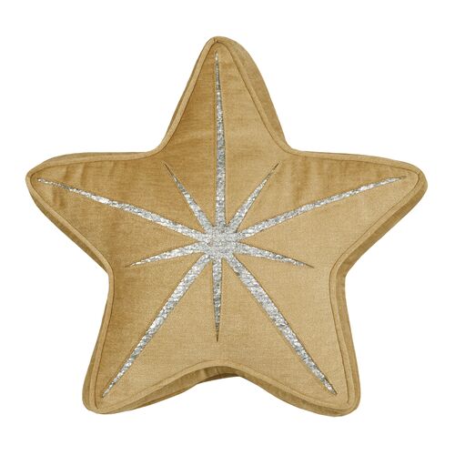 Candy Metallic Velvet Star Pillow, Gold