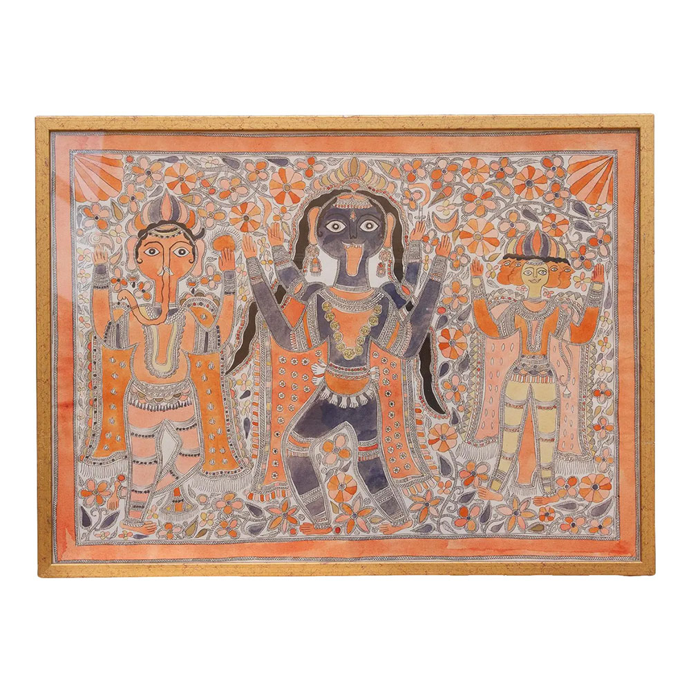 Vintage Framed Indian Madhuban Folk Art, 31" x 23"~P77730959