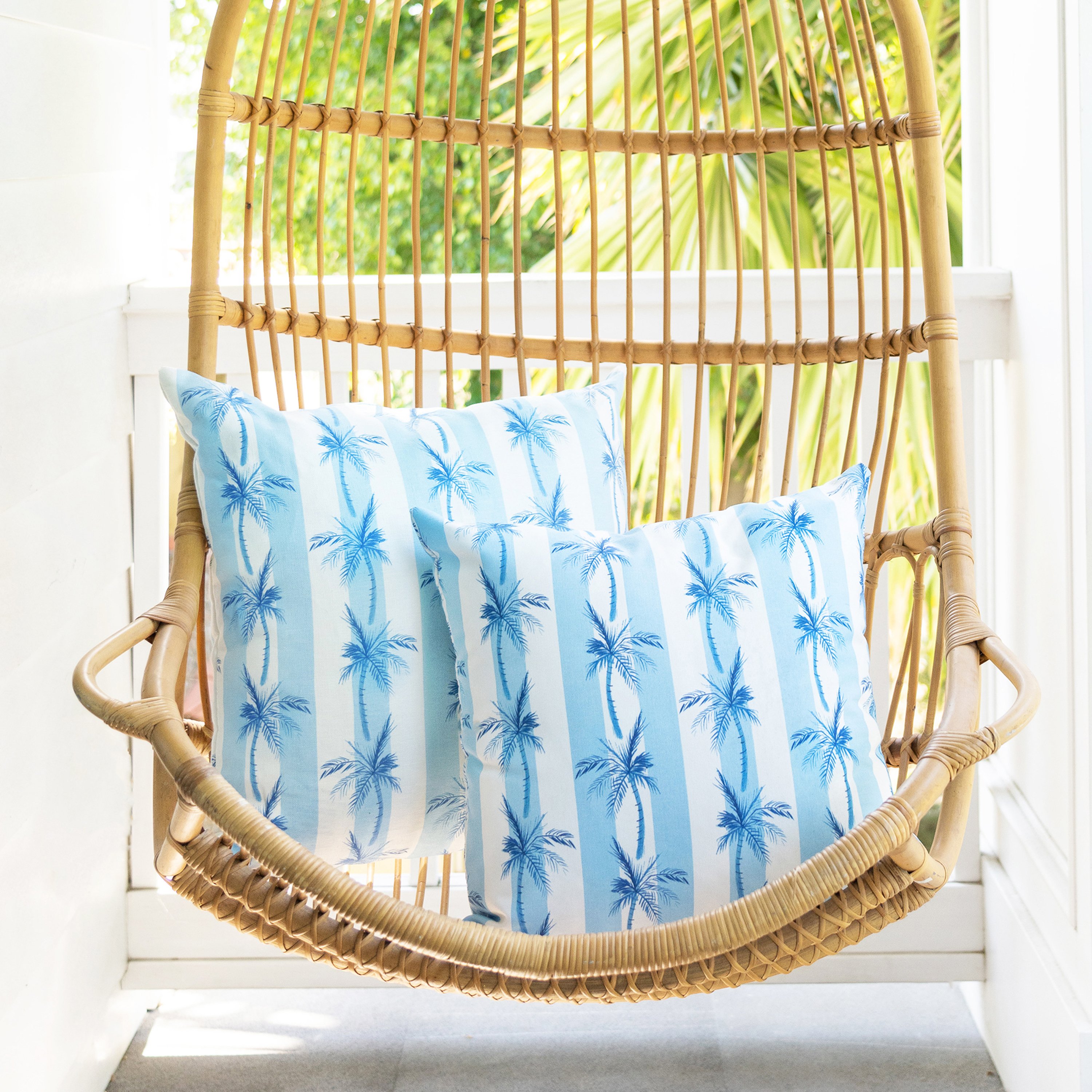The Cabana Stripe Palms Pillow, Blue