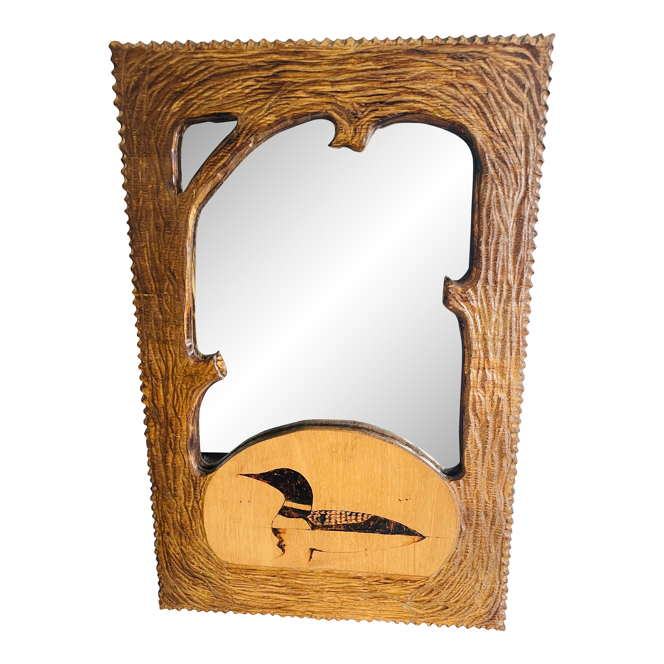 Rustic Lodge Style Bark Wood Wall Mirror