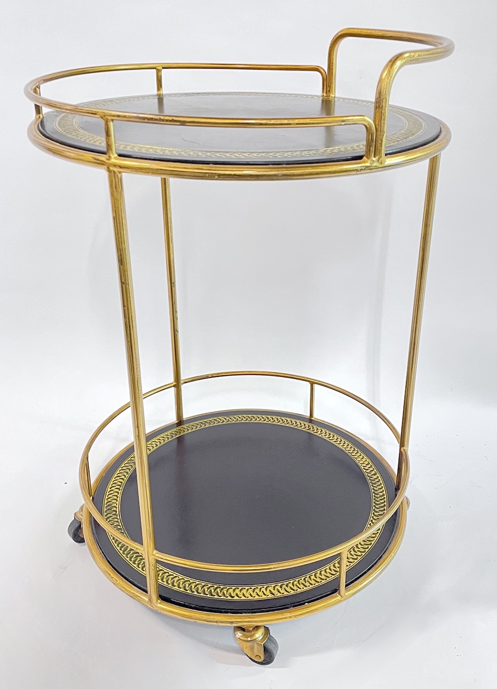Round Brass & Leather Bar Cart~P77697546