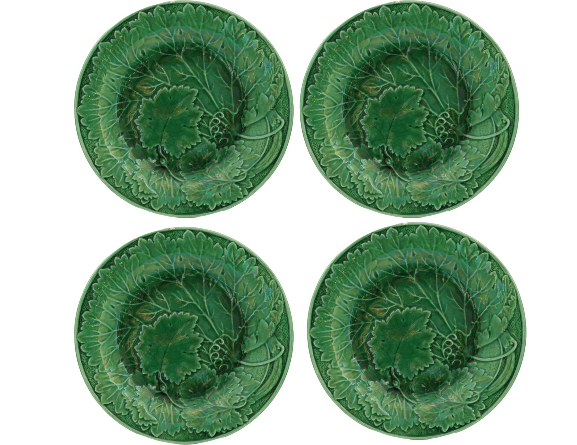English Green Majolica Plates, s/4~P77716642