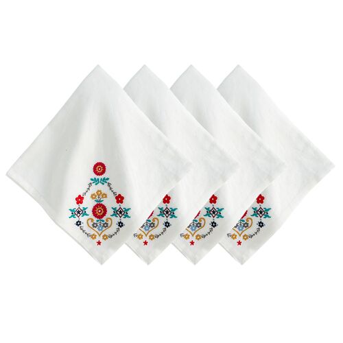 S/4 Heidi Embroidered Napkins, Multi