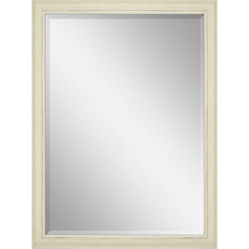Distressed Ivory Wood Beveled Mirror Distressed Ivory Wood Beveled Mirror