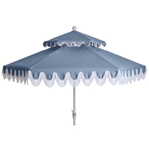 Daiana Two-Tier Fringe Patio Umbrella, Ocean Blue~P77524337