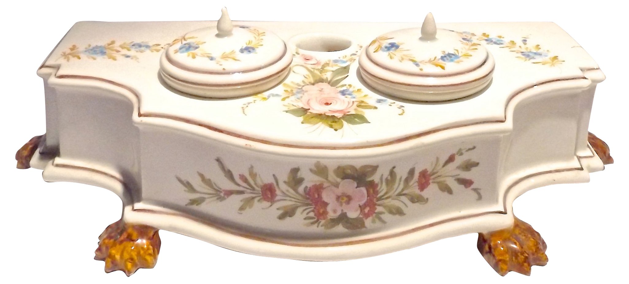 Italian Ceramic Floral Double Inkwell~P77186507