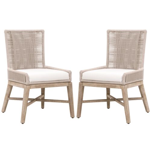 S/2 Myrielle Mahogany/Rope Dining Chairs, Oyster/Pearl Performance
