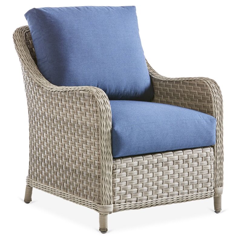 Mayfair Wicker Club Chair, Gray/Blue