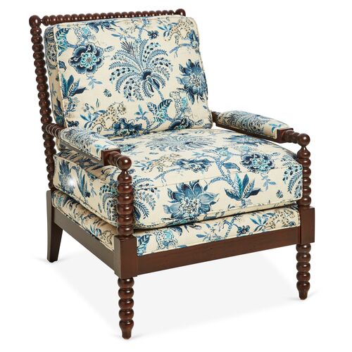 Bankwood Spindle Chair, Indigo/Ivory Linen~P77467431