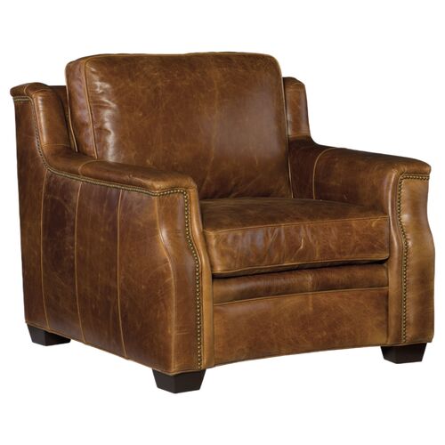 Yates Leather Stationary Chair, Brown