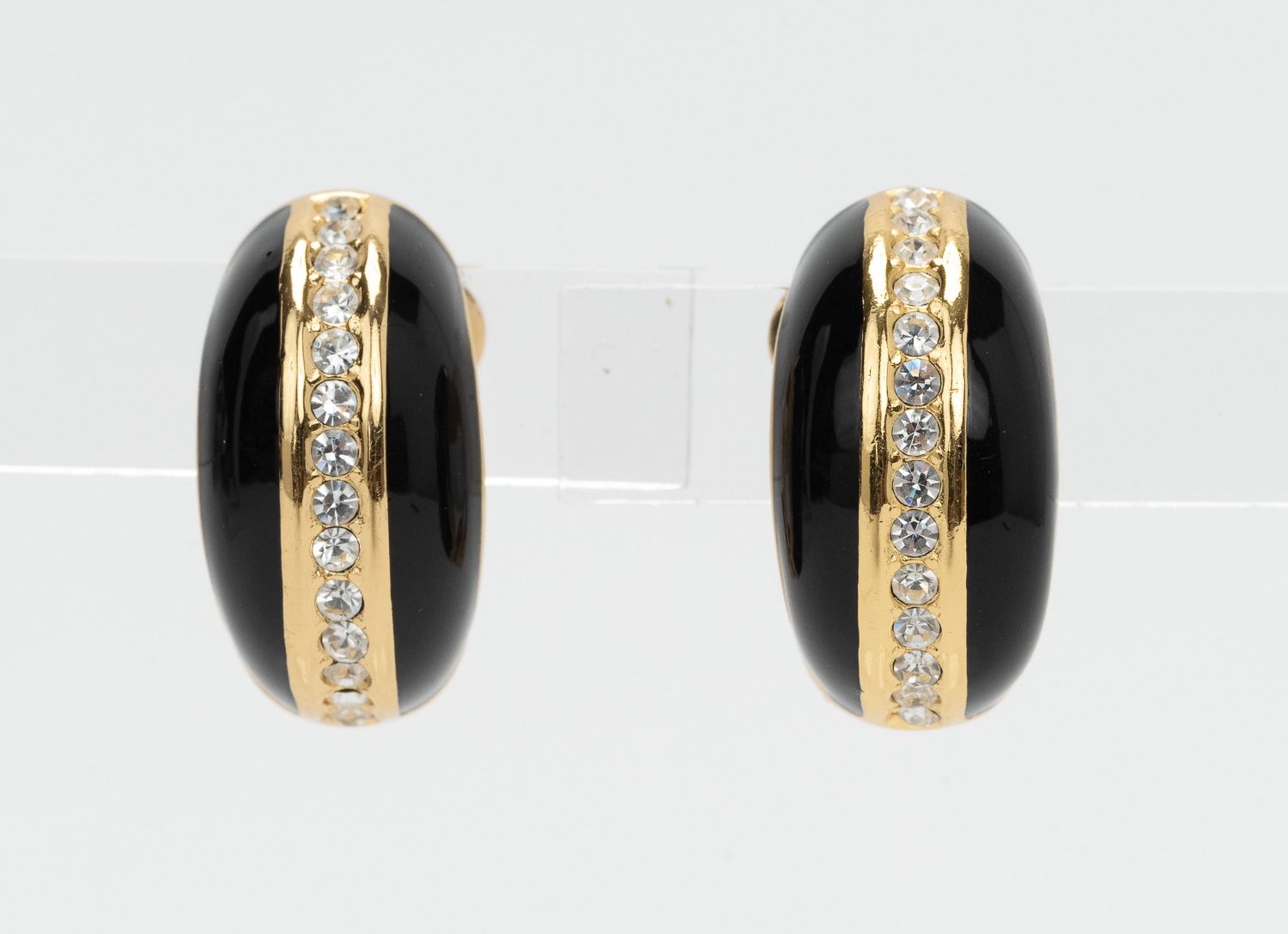 Dior Gold Black Rhinestone Clip Ons~P77666597