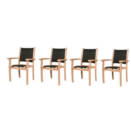 S/4 Milo Teak Stacking Outdoor Dining Chairs, Black~P77649397