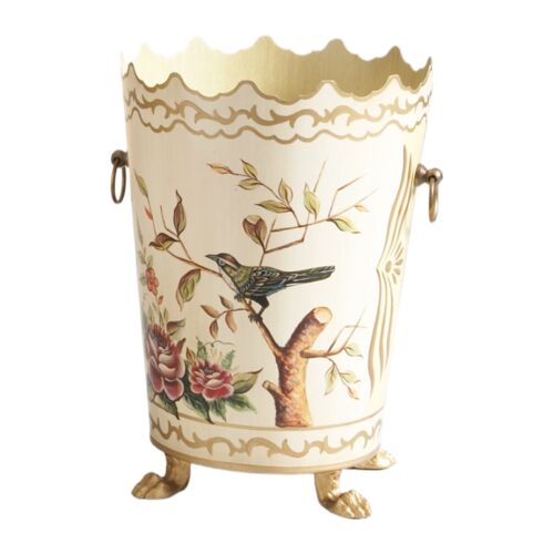 Midland Tole Wastebasket, White/Gold