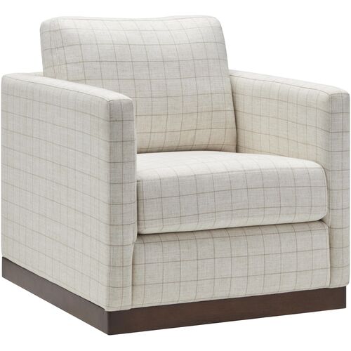 Sagan Linen Plaid Swivel Chair, Brown