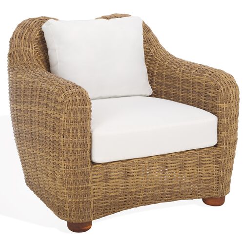 Renata Outdoor Wicker Patio Chair, Natural/White