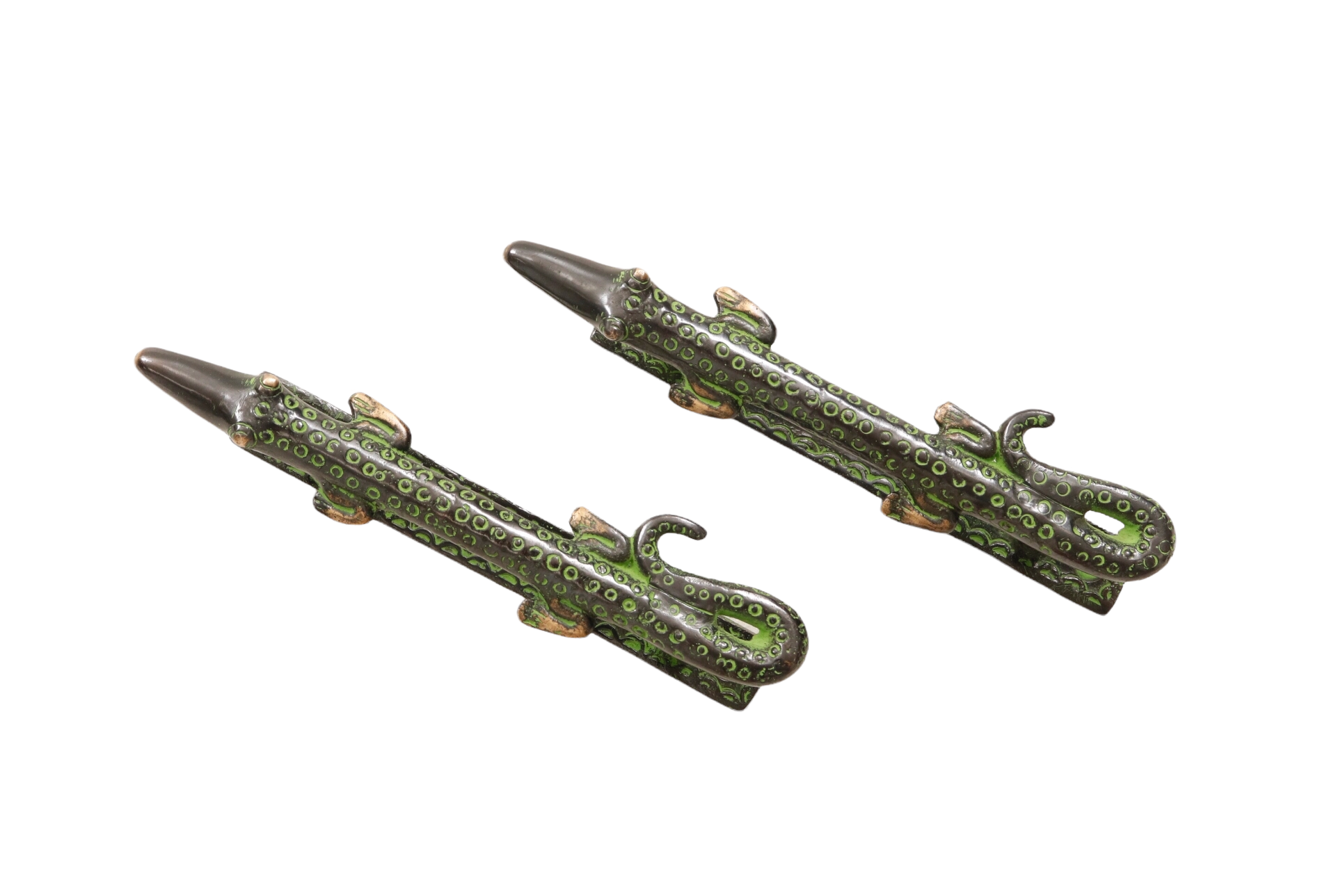 Green Brass Alligator Door Handles, Pair~P77658343