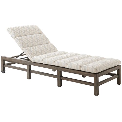 La Jolla Outdoor Teak Chaise Lounge, Geometric Beige/Tan Sunbrella