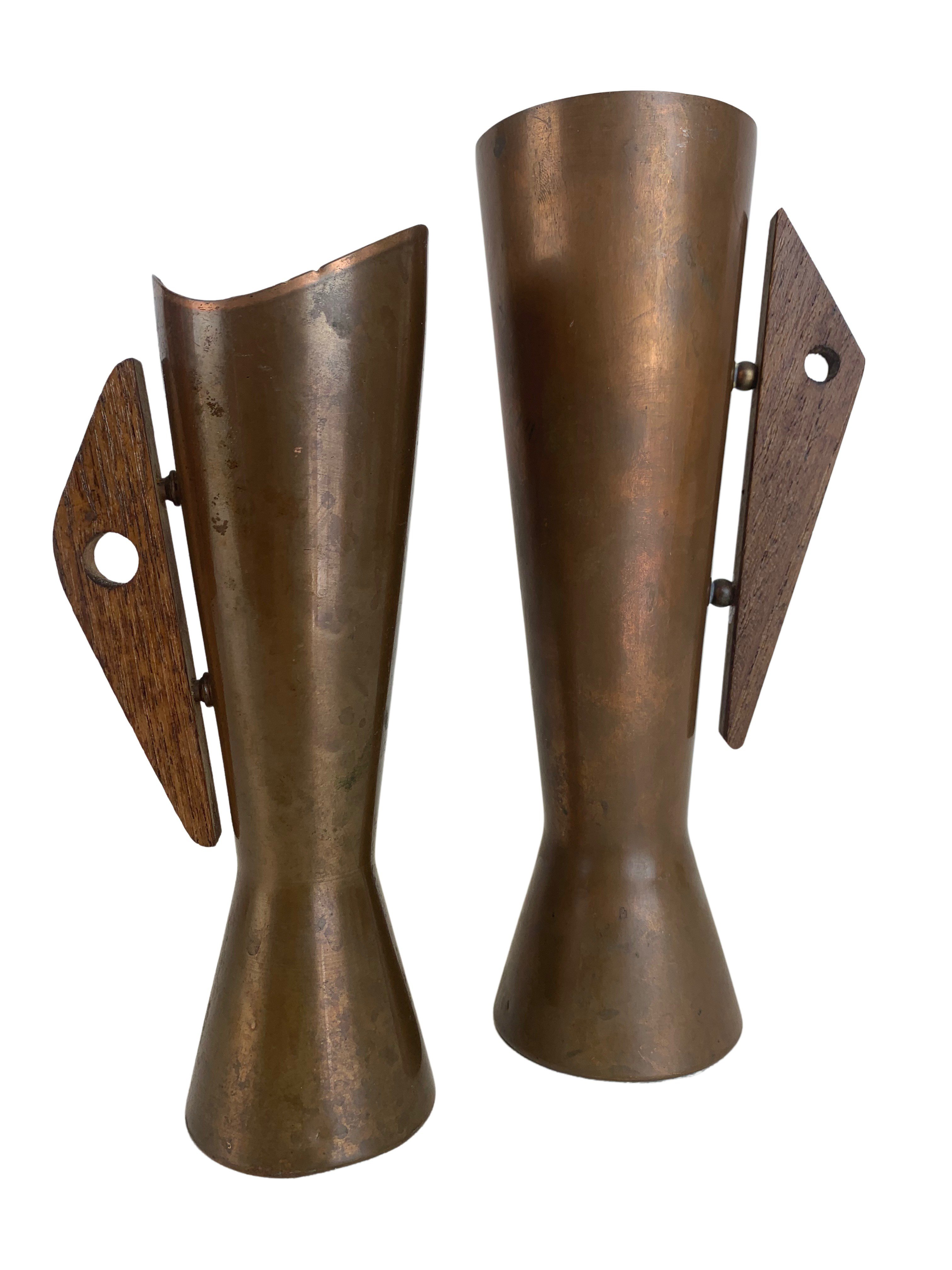 Mid-Century Modern Copper/Teak Vases, Pr~P77617343
