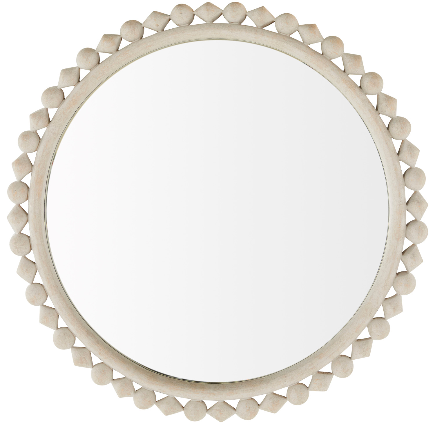 Belle 28" Round Wall Mirror, Distressed White