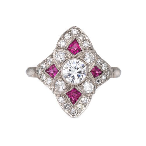 Art Deco Ruby Diamond Ring Platinum 6.75~P77600630