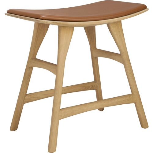 Osso Padded Stool, Oak/Cognac Leather~P111126011