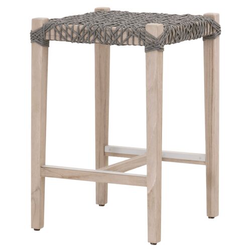 Audrey Outdoor Backless Counter Stool, Gray Teak/Dove Rope~P111119635