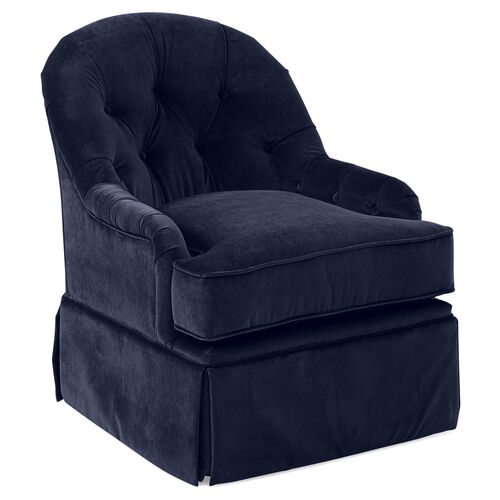 Marlowe Swivel Club Chair, Navy Velvet~P77383488