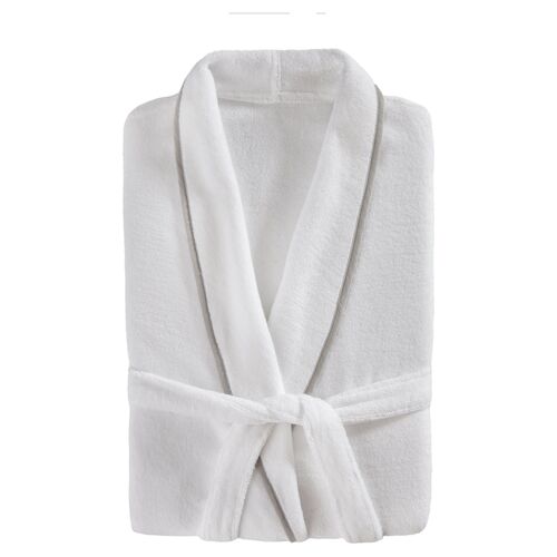 Turkish Plush Bathrobe, White/Gray
