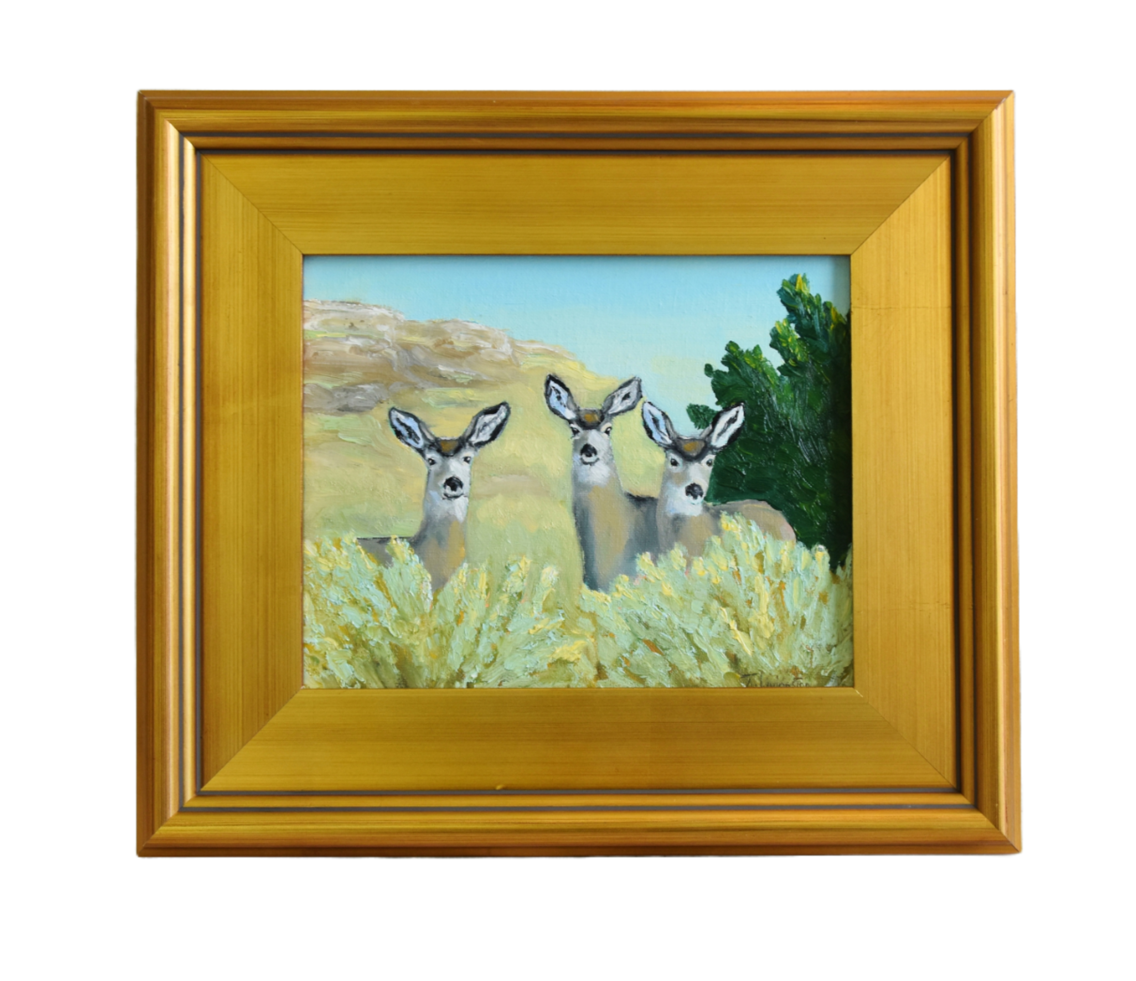 Wildlife Nature Three Deer Oil Painting~P77667761