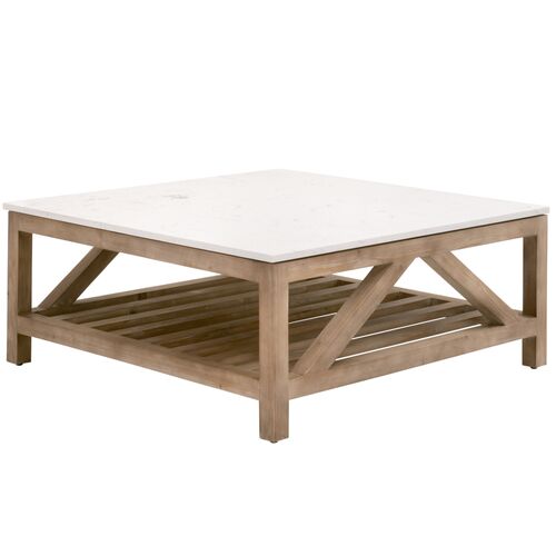 Carla Square Coffee Table, White Quartz/Smoke Gray