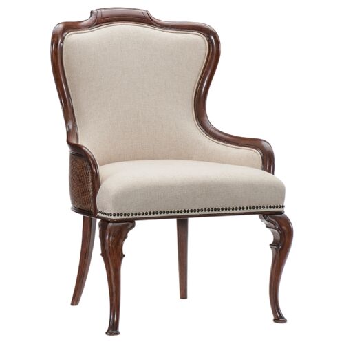 Charleston Upholstered Linen/Cane Back Arm Chair, Maraschino Cherry