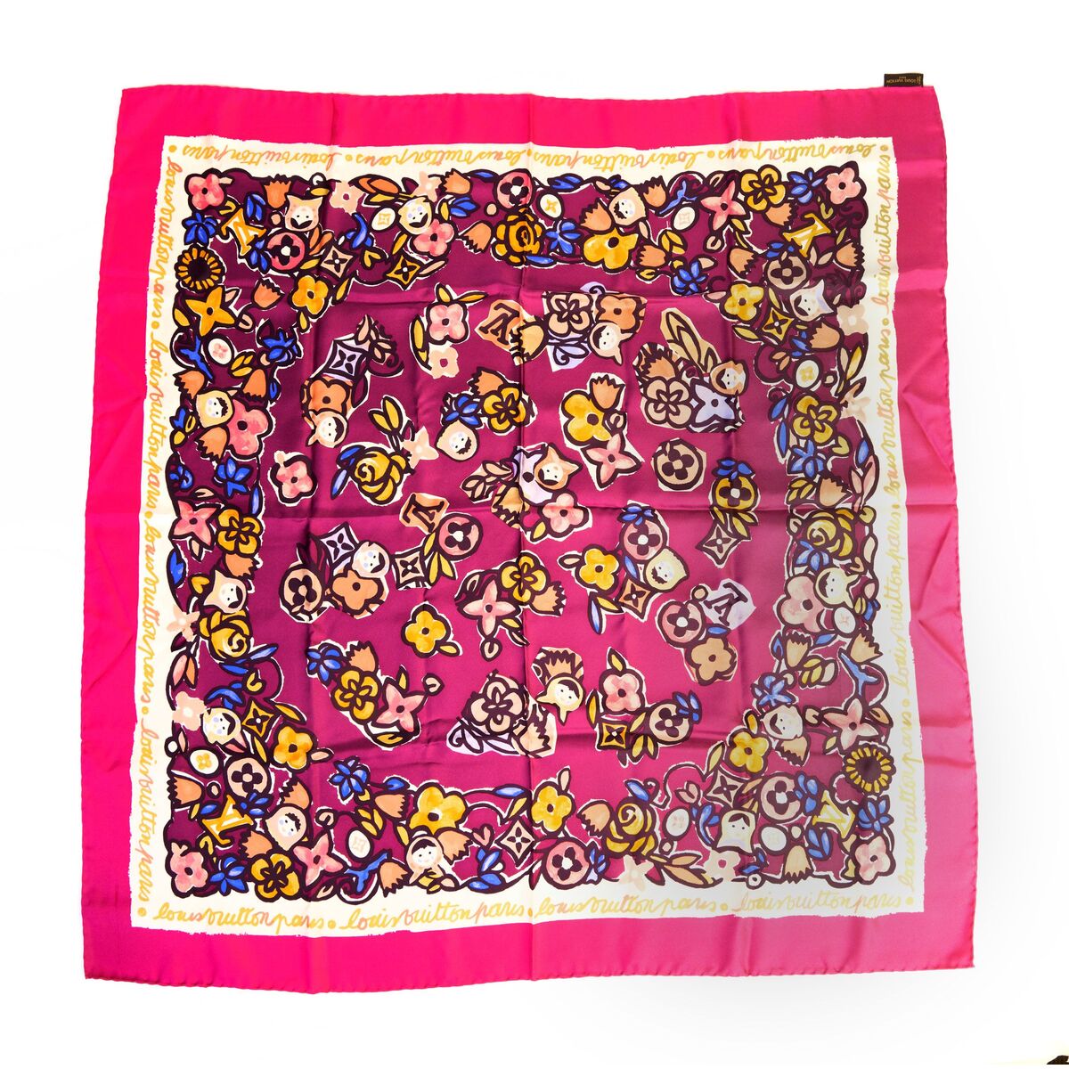 LOUIS VUITTON PINK & MULTI COLOURED FLORAL & BEAD PRINT SILK SCARF –  Whispers Dress Agency