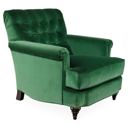Acton Tufted Club Chair, Emerald Green Velvet~P77039981