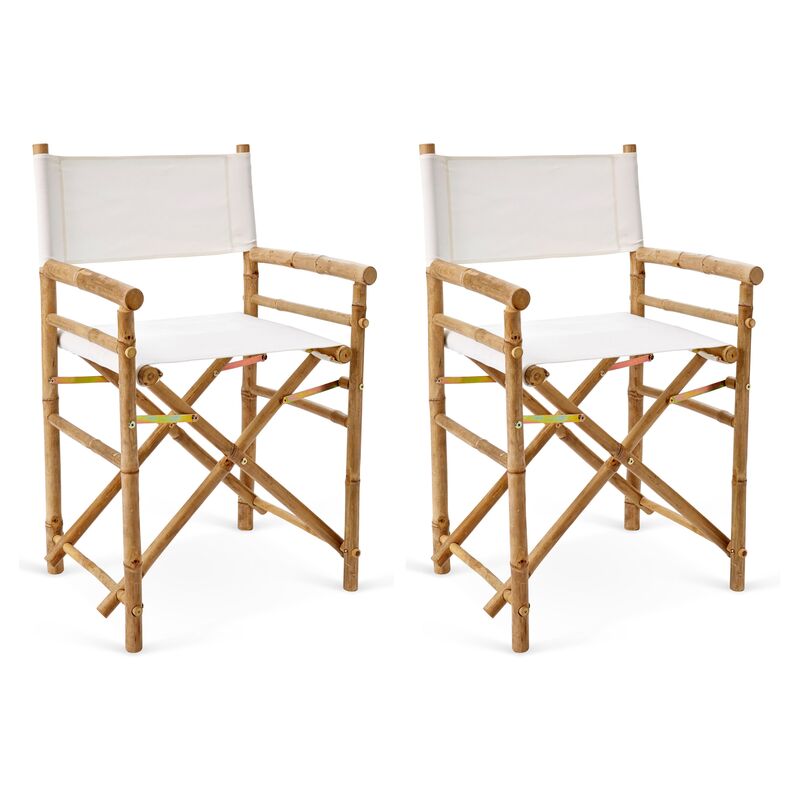 S/2 Director's Bamboo Chairs, White